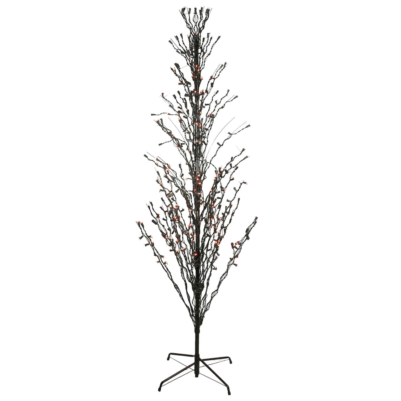 9ft. Pre-Lit Black Cascade Outdoor Halloween Twig Tree, Orange Lights